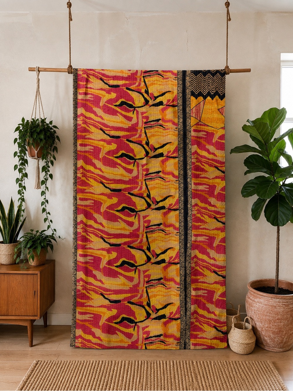 Handmade Reversible Indian Vintage Twin Kantha Quilt
